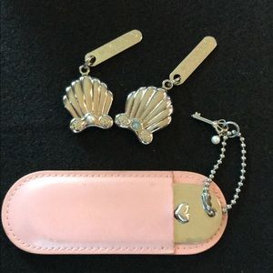 Mikimoto mirror case with pearl. 2 charms